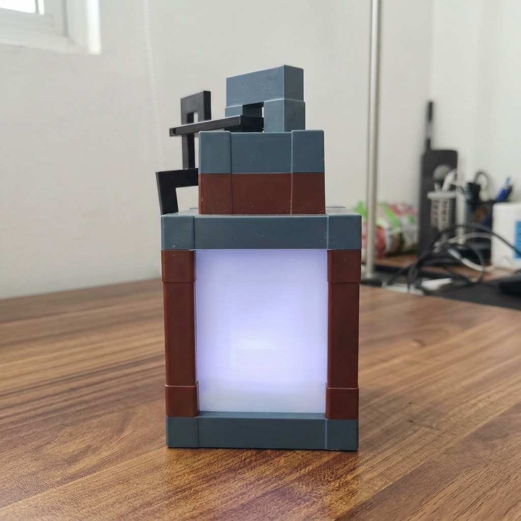 Lantern standing on a wooden desk