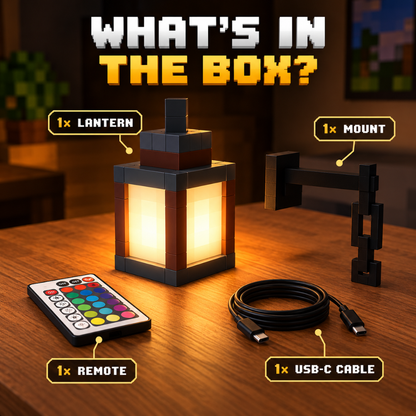 What's in the box: lantern, wall mount, remote control, USB-C cable