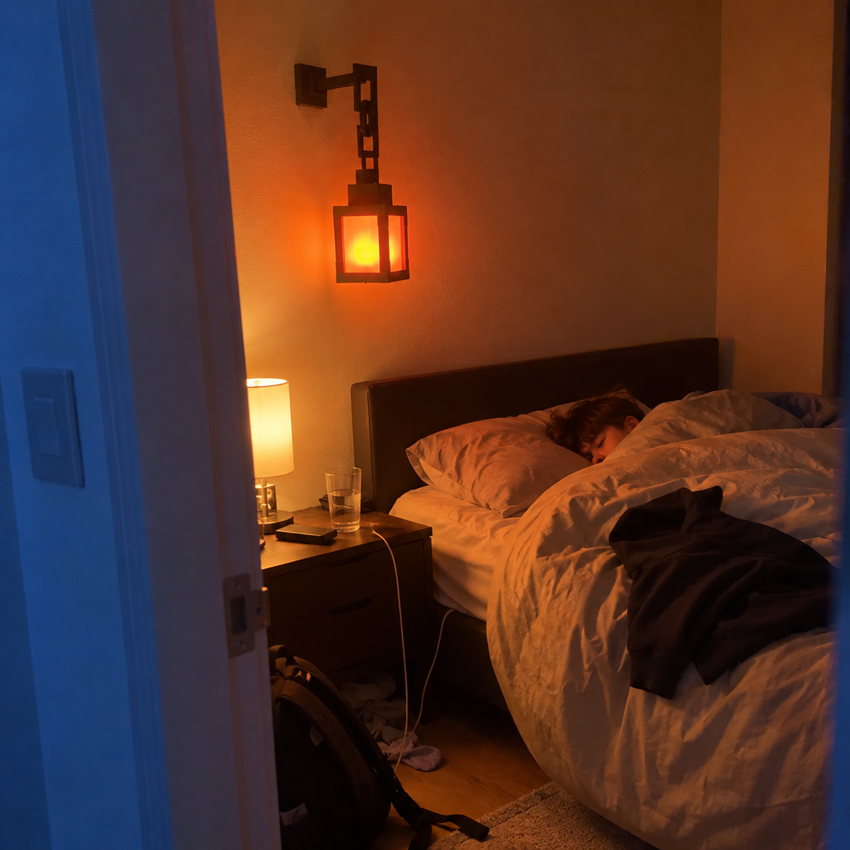 Relic Lantern glowing above the bed while he sleeps