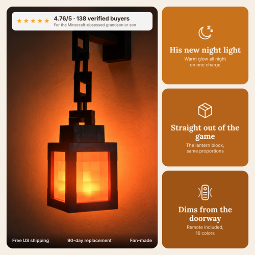 Relic Lantern glowing on a wall, 4.76/5 from 138 verified buyers