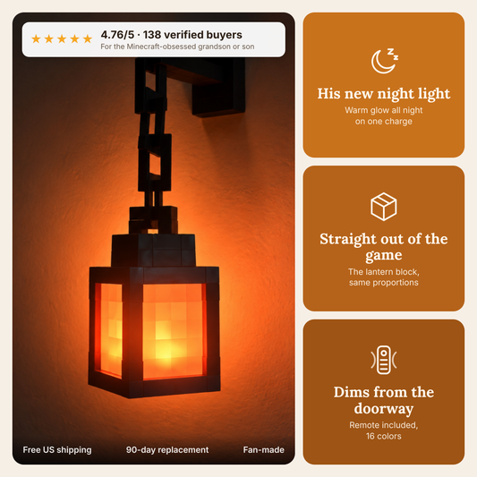 Relic Lantern glowing on a wall, 4.76/5 from 138 verified buyers